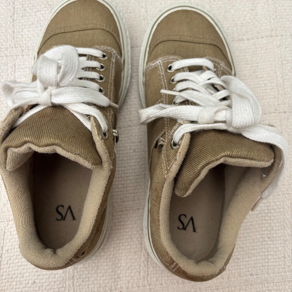 Women's 7.5 Victoria's Secret Vintage Y2k Tan Chunky Heeled Lace Up Sneakers View 6